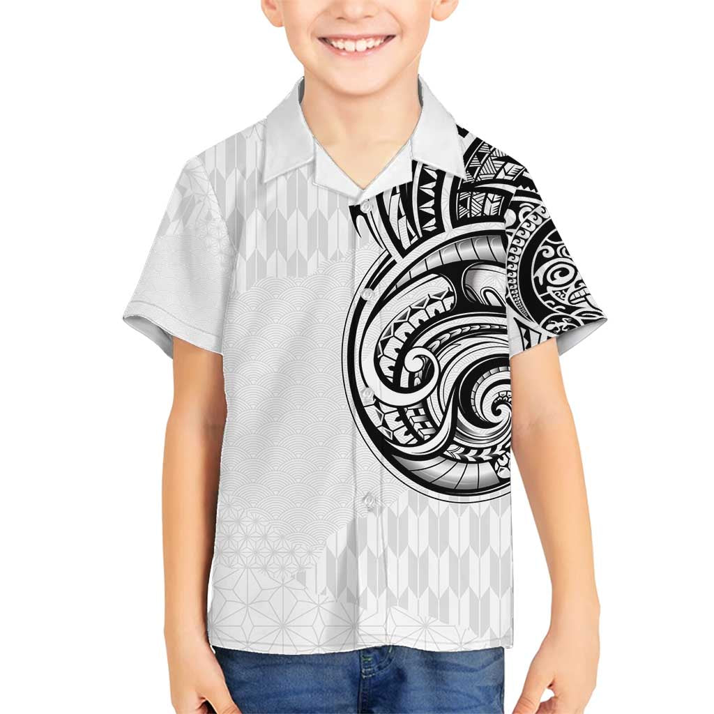 Hawaii and Japanese Culture Personalised Family Matching Puletasi and Hawaiian Shirt With Polynesian Tribal Tattoo Style LT9 Son's Shirt White - Polynesian Pride