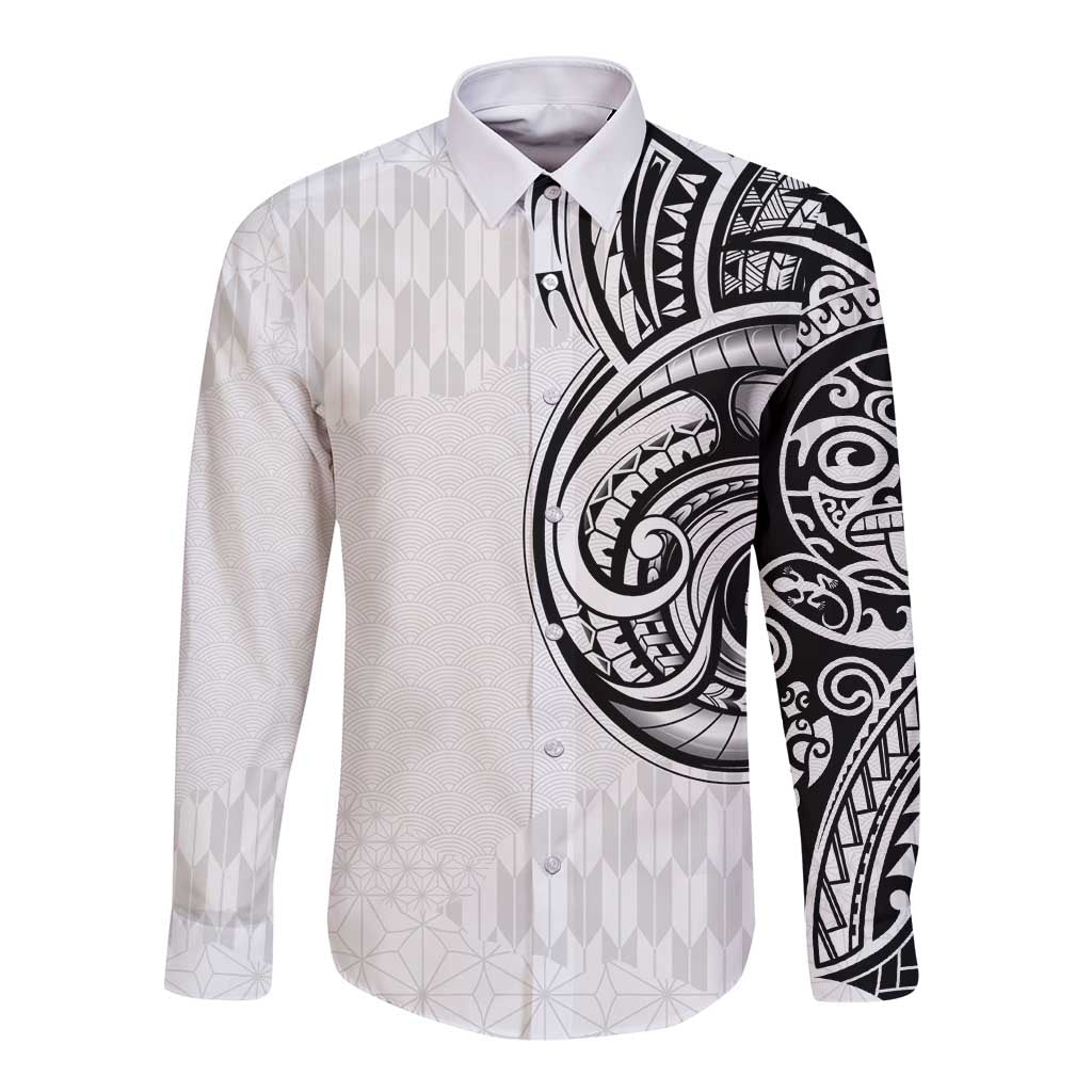 Hawaii and Japanese Culture Personalised Long Sleeve Button Shirt With Polynesian Tribal Tattoo Style