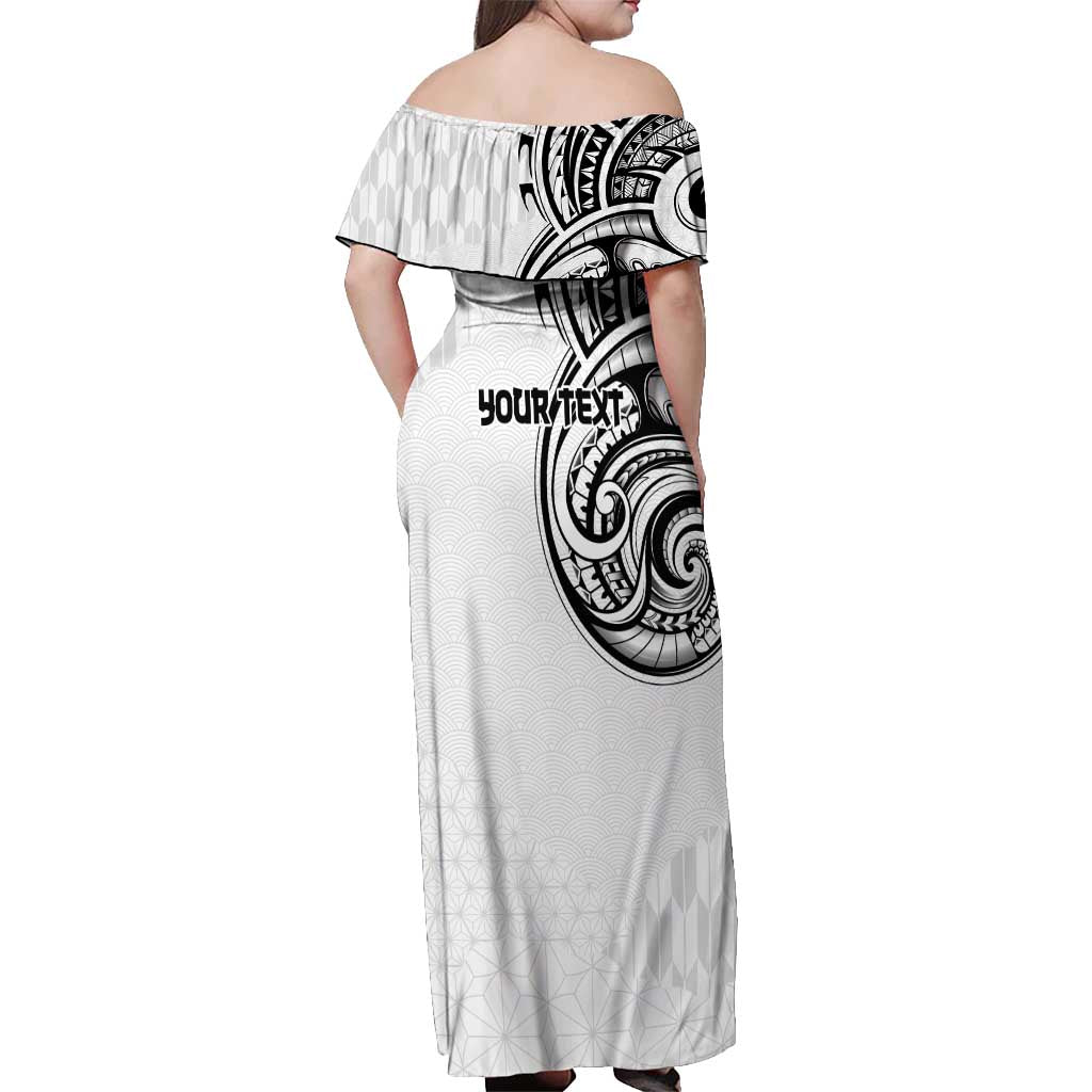 Hawaii and Japanese Culture Personalised Off Shoulder Maxi Dress With Polynesian Tribal Tattoo Style