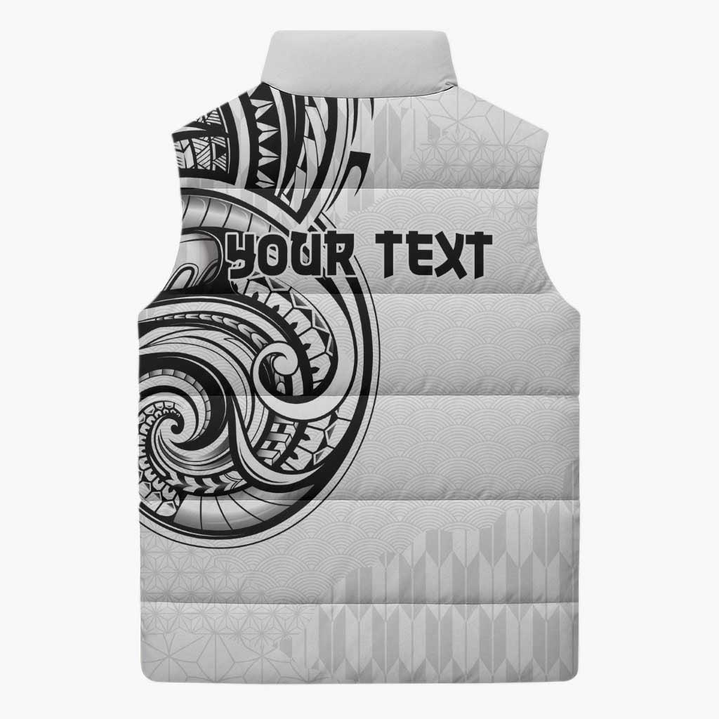 Hawaii and Japanese Culture Personalised Sleeveless Puffer Jacket With Polynesian Tribal Tattoo Style - Polynesian Pride