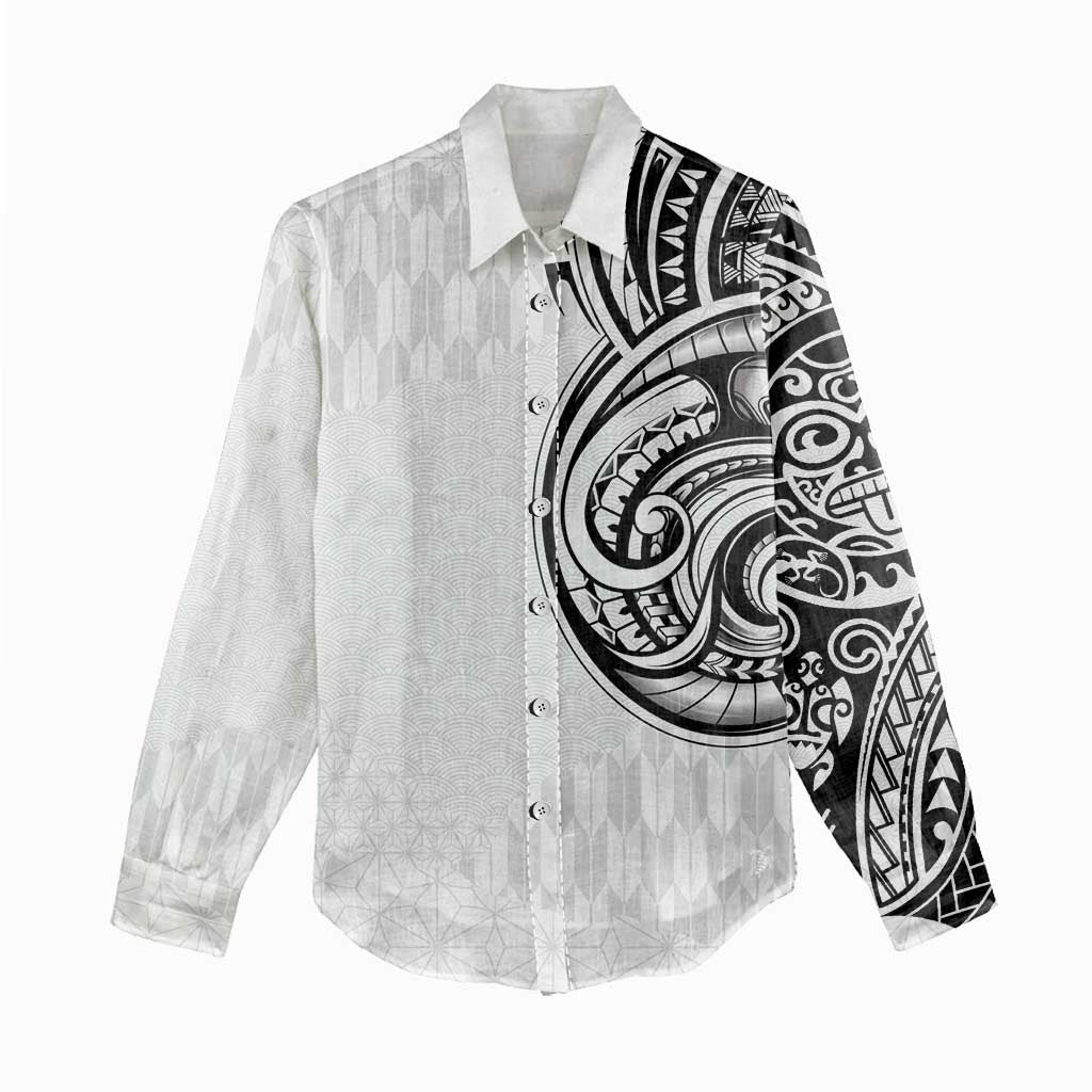 Hawaii and Japanese Culture Personalised Women Casual Shirt With Polynesian Tribal Tattoo Style LT9 - Polynesian Pride