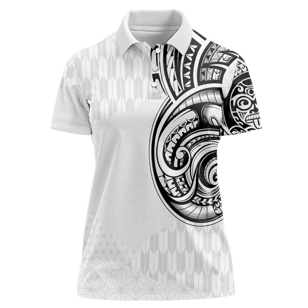 Hawaii and Japanese Culture Personalised Women Polo Shirt With Polynesian Tribal Tattoo Style LT9 Female White - Polynesian Pride