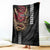 Hawaii and Japanese Oni Mask Personalised Blanket Kakau Pattern Dark Art Style