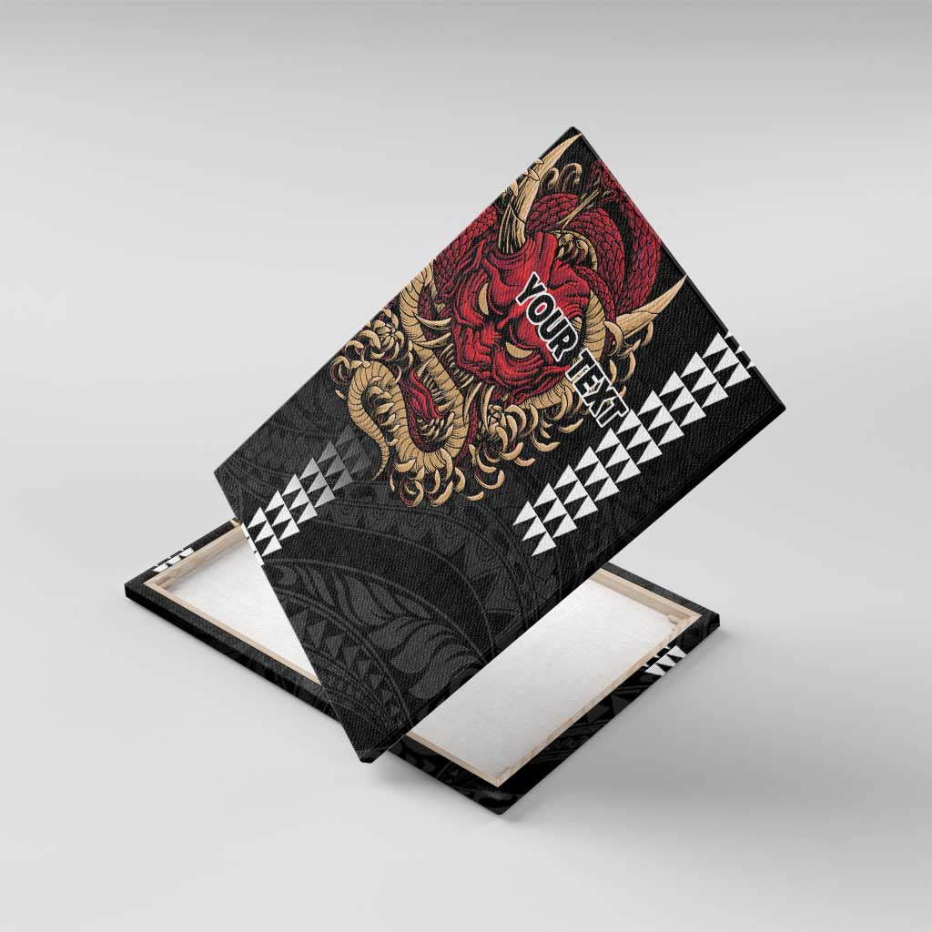Hawaii and Japanese Oni Mask Personalised Canvas Wall Art Kakau Pattern Dark Art Style