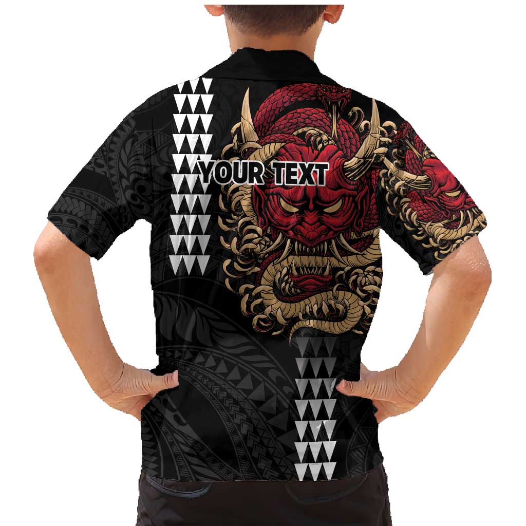 Hawaii and Japanese Oni Mask Personalised Family Matching Mermaid Dress and Hawaiian Shirt Kakau Pattern Dark Art Style LT9 - Polynesian Pride