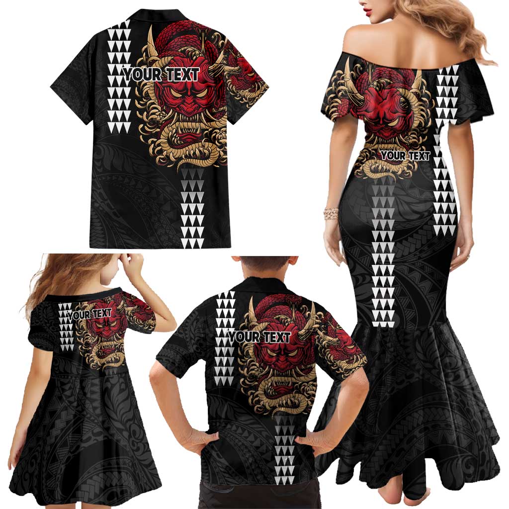 Hawaii and Japanese Oni Mask Personalised Family Matching Mermaid Dress and Hawaiian Shirt Kakau Pattern Dark Art Style LT9 - Polynesian Pride