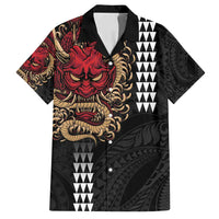 Hawaii and Japanese Oni Mask Personalised Family Matching Summer Maxi Dress and Hawaiian Shirt Kakau Pattern Dark Art Style LT9 Dad's Shirt - Short Sleeve Black - Polynesian Pride