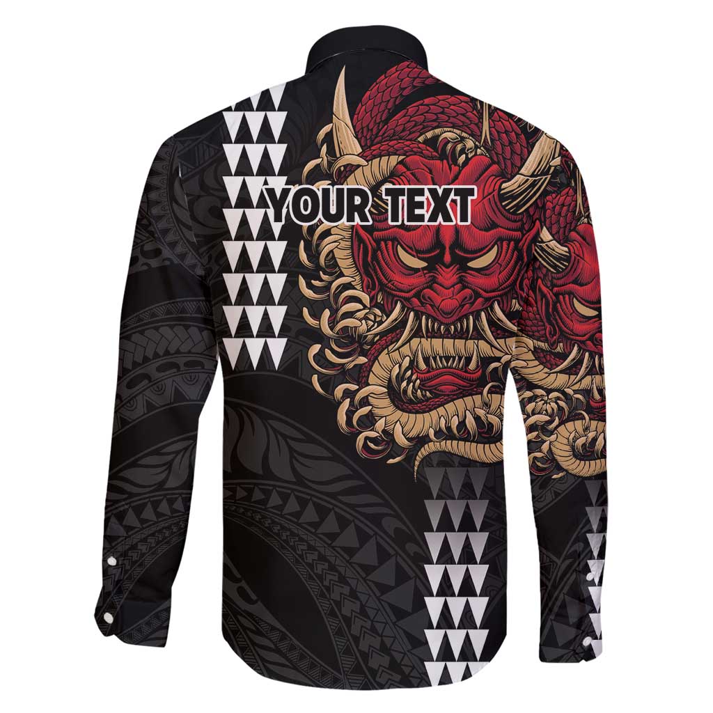 Hawaii and Japanese Oni Mask Personalised Family Matching Summer Maxi Dress and Hawaiian Shirt Kakau Pattern Dark Art Style LT9 - Polynesian Pride
