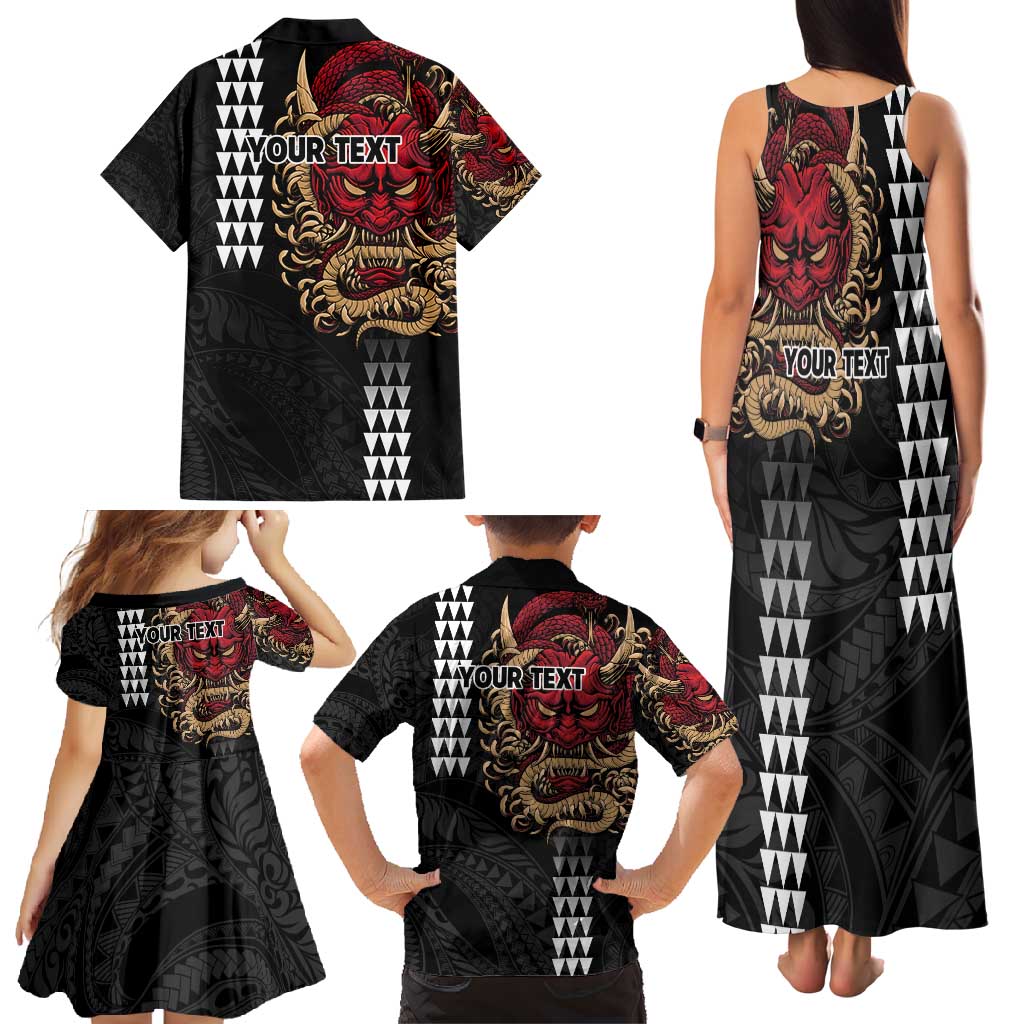 Hawaii and Japanese Oni Mask Personalised Family Matching Tank Maxi Dress and Hawaiian Shirt Kakau Pattern Dark Art Style LT9 - Polynesian Pride