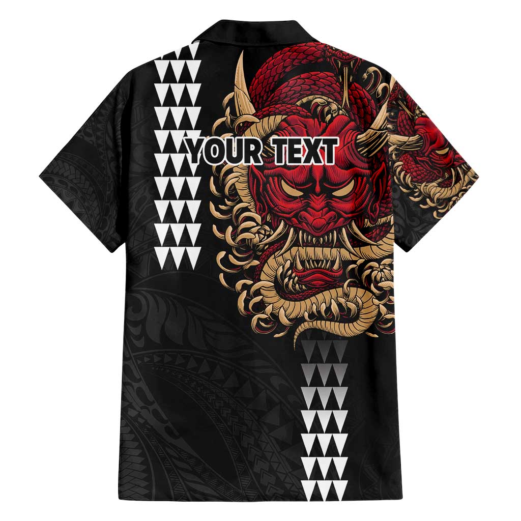 Hawaii and Japanese Oni Mask Personalised Family Matching Tank Maxi Dress and Hawaiian Shirt Kakau Pattern Dark Art Style LT9 - Polynesian Pride