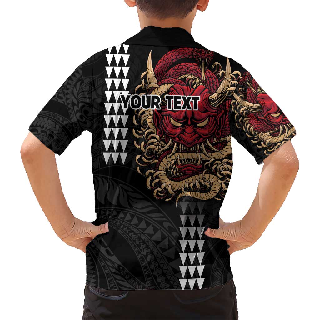 Hawaii and Japanese Oni Mask Personalised Hawaiian Shirt Kakau Pattern Dark Art Style