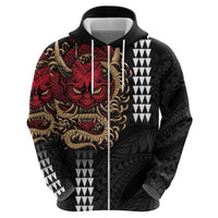 Hawaii and Japanese Oni Mask Personalised Hoodie Kakau Pattern Dark Art Style