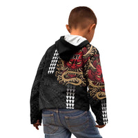 Hawaii and Japanese Oni Mask Personalised Kid Hoodie Kakau Pattern Dark Art Style