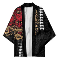 Hawaii and Japanese Oni Mask Personalised Kimono Kakau Pattern Dark Art Style LT9 Unisex Black - Polynesian Pride