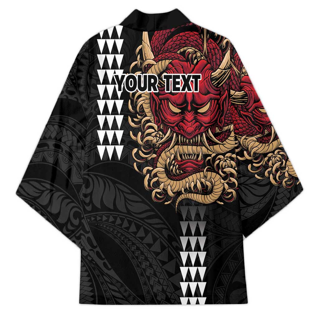 Hawaii and Japanese Oni Mask Personalised Kimono Kakau Pattern Dark Art Style LT9 - Polynesian Pride