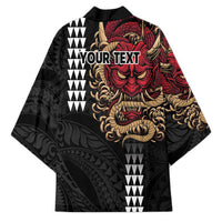 Hawaii and Japanese Oni Mask Personalised Kimono Kakau Pattern Dark Art Style LT9 - Polynesian Pride