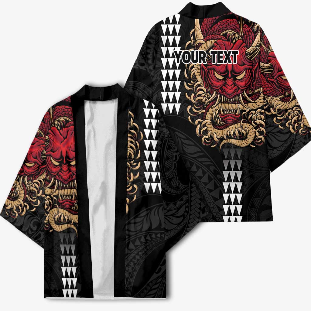 Hawaii and Japanese Oni Mask Personalised Kimono Kakau Pattern Dark Art Style LT9 - Polynesian Pride