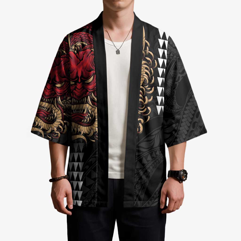 Hawaii and Japanese Oni Mask Personalised Kimono Kakau Pattern Dark Art Style LT9 - Polynesian Pride