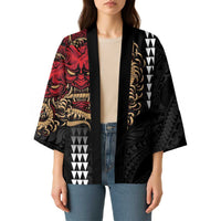 Hawaii and Japanese Oni Mask Personalised Kimono Kakau Pattern Dark Art Style LT9 - Polynesian Pride