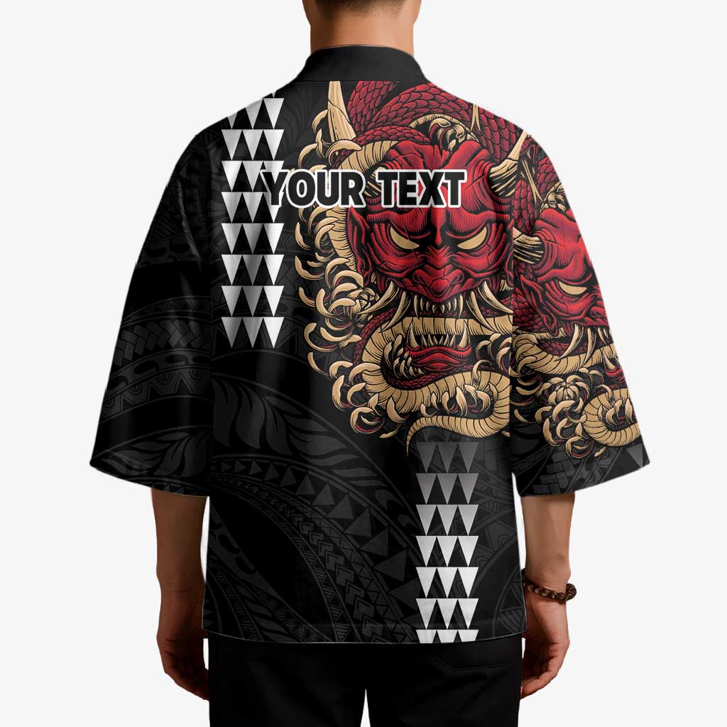 Hawaii and Japanese Oni Mask Personalised Kimono Kakau Pattern Dark Art Style LT9 - Polynesian Pride