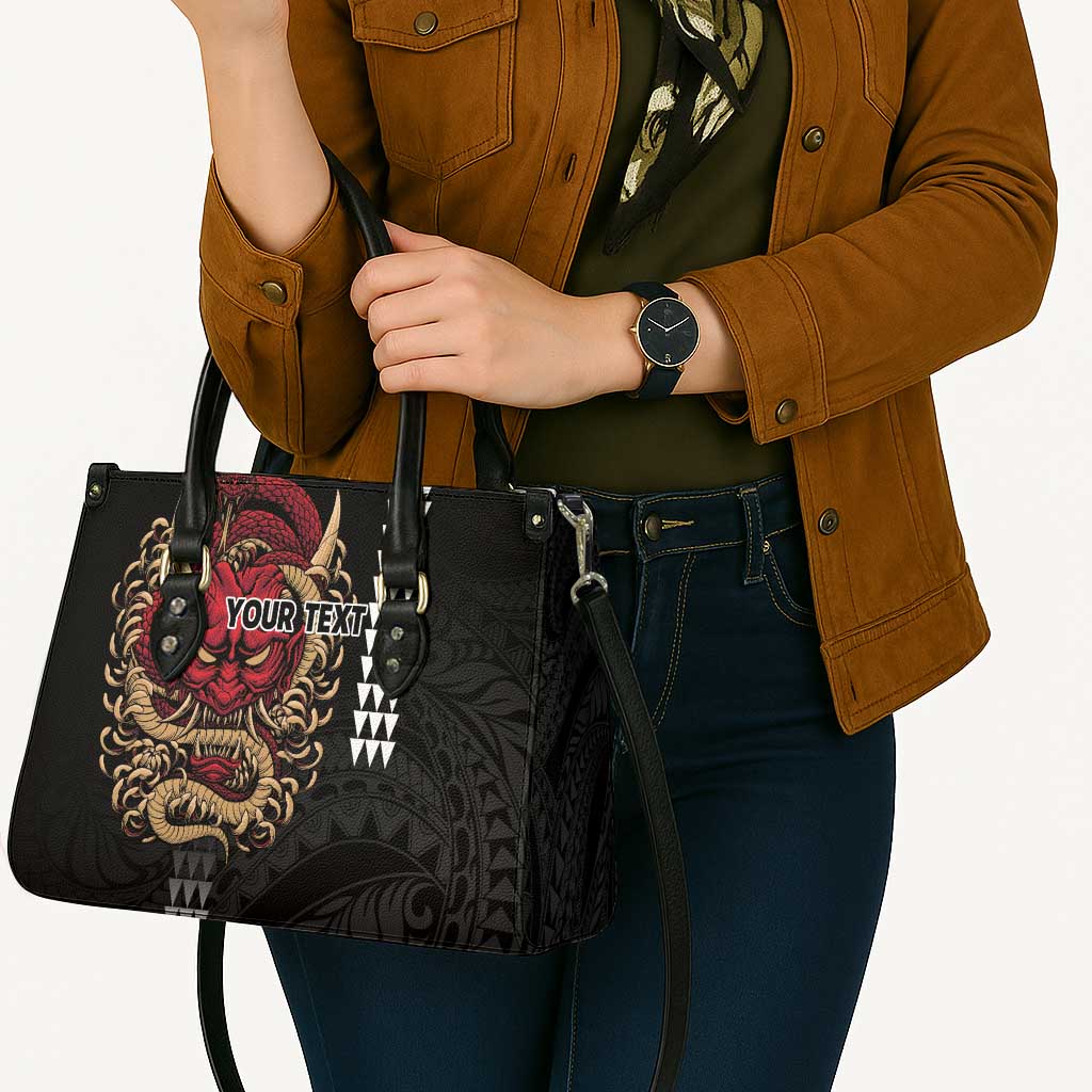 Hawaii and Japanese Oni Mask Personalised Leather Bag Kakau Pattern Dark Art Style - Polynesian Pride