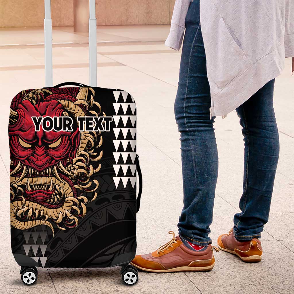 Hawaii and Japanese Oni Mask Personalised Luggage Cover Kakau Pattern Dark Art Style LT9 Black - Polynesian Pride