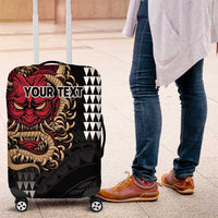Hawaii and Japanese Oni Mask Personalised Luggage Cover Kakau Pattern Dark Art Style LT9 Black - Polynesian Pride