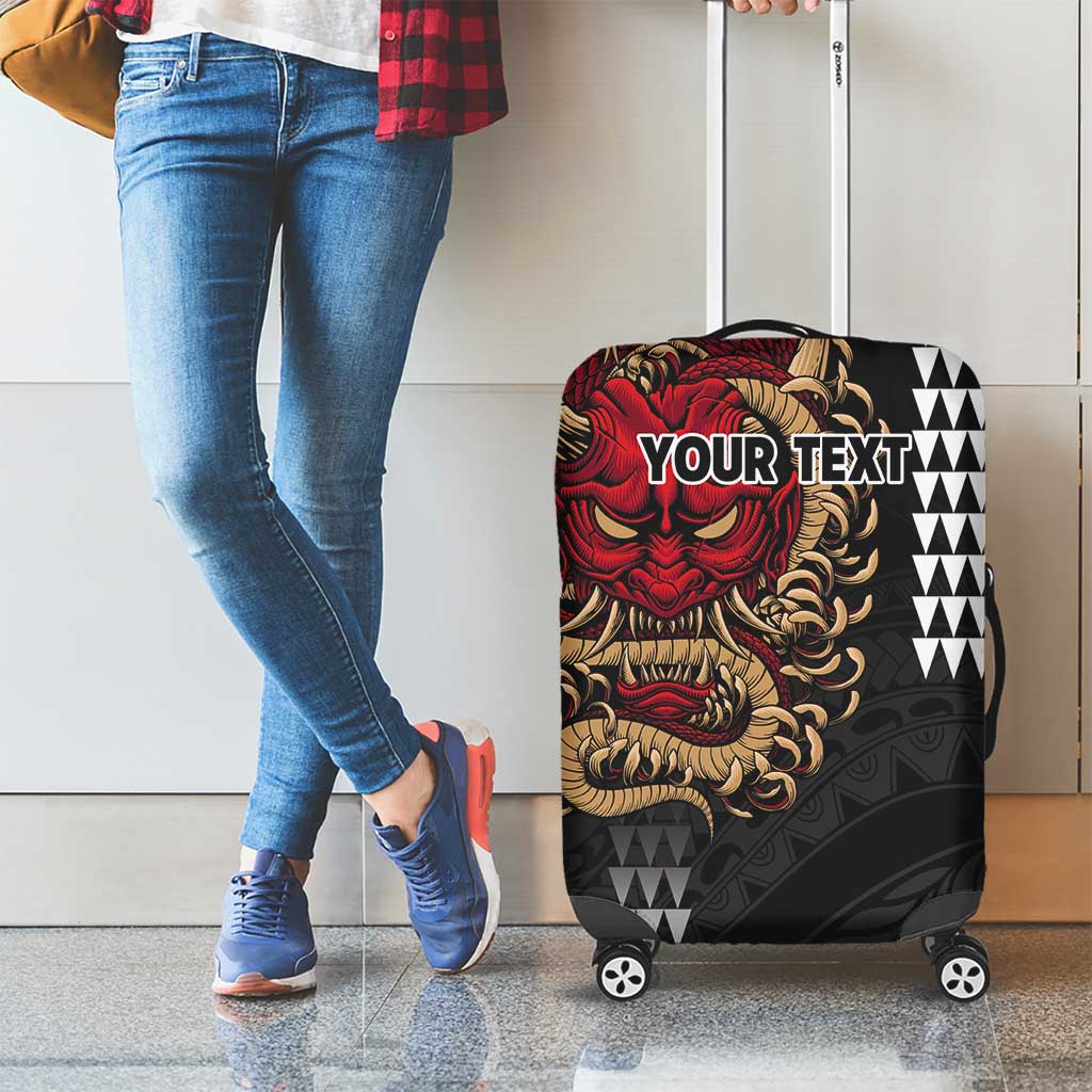 Hawaii and Japanese Oni Mask Personalised Luggage Cover Kakau Pattern Dark Art Style LT9 - Polynesian Pride
