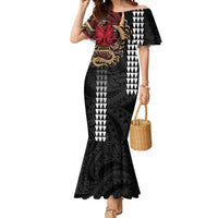 Hawaii and Japanese Oni Mask Personalised Mermaid Dress Kakau Pattern Dark Art Style LT9 Women Black - Polynesian Pride