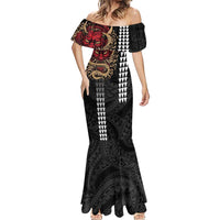 Hawaii and Japanese Oni Mask Personalised Mermaid Dress Kakau Pattern Dark Art Style LT9 - Polynesian Pride