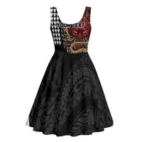 Hawaii and Japanese Oni Mask Personalised Midi Dress Kakau Pattern Dark Art Style - Polynesian Pride