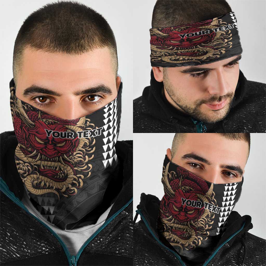 Hawaii and Japanese Oni Mask Personalised Neck Gaiter Kakau Pattern Dark Art Style - Polynesian Pride