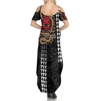 Hawaii and Japanese Oni Mask Personalised Summer Maxi Dress Kakau Pattern Dark Art Style LT9 - Polynesian Pride