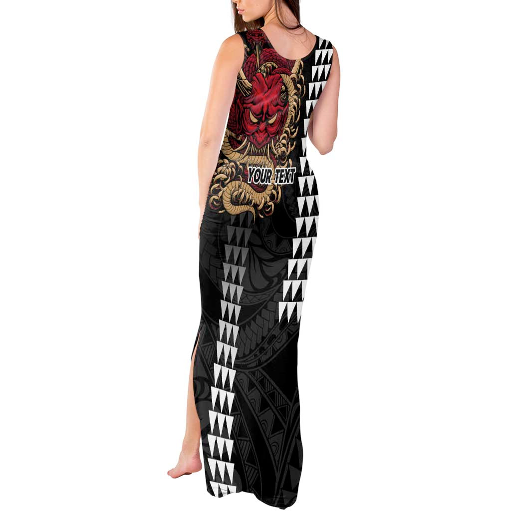 Hawaii and Japanese Oni Mask Personalised Tank Maxi Dress Kakau Pattern Dark Art Style