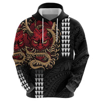 Hawaii and Japanese Oni Mask Personalised Zip Hoodie Kakau Pattern Dark Art Style