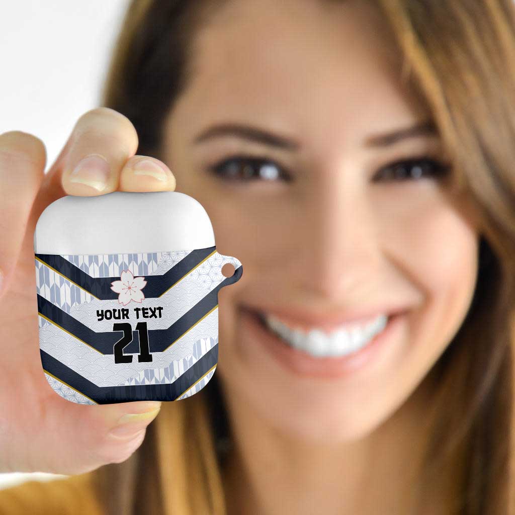 Japan Pacific Rugby 2022-23 Custom AirPods Case Black Sakura Japanese Wave Pattern - Polynesian Pride