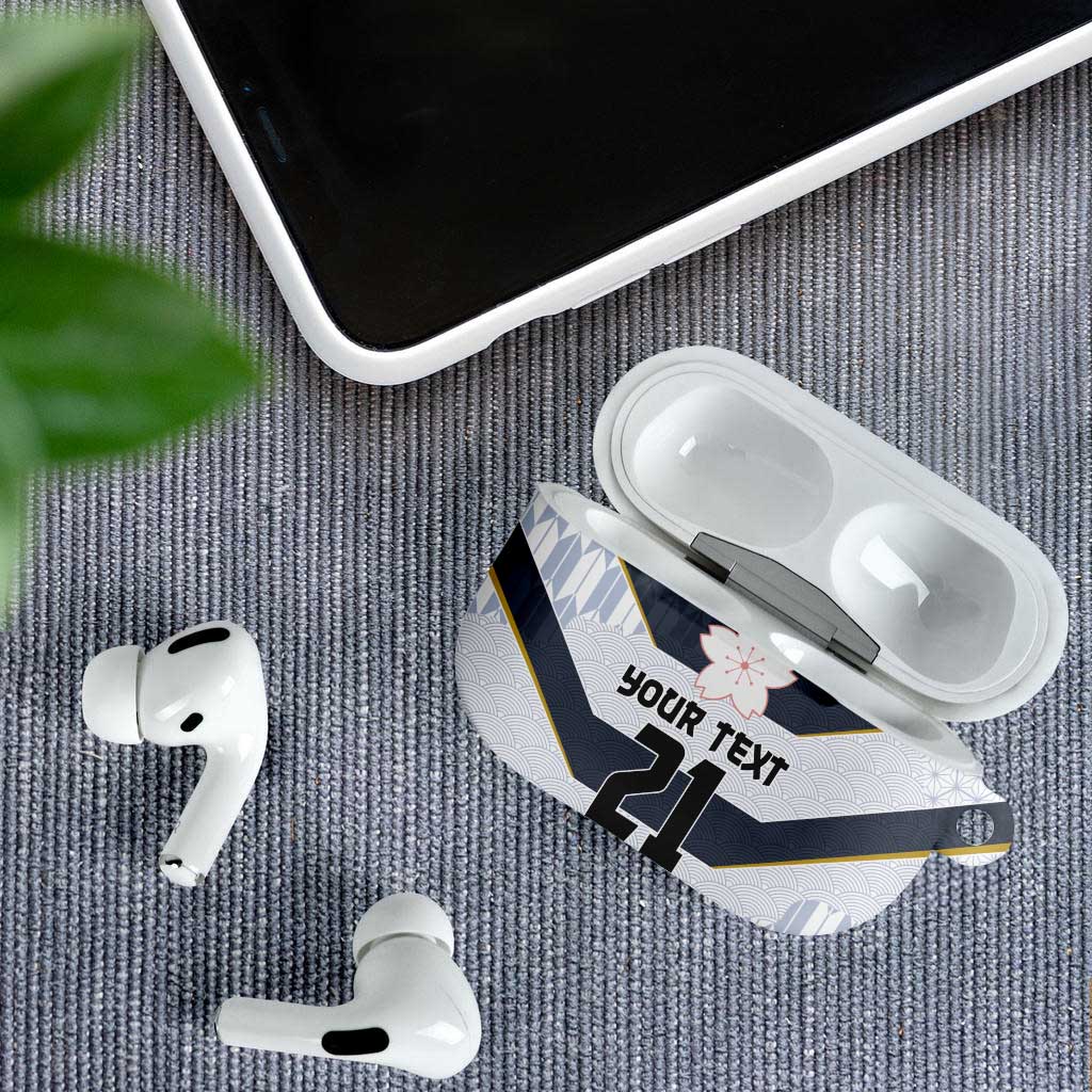 Japan Pacific Rugby 2022-23 Custom AirPods Case Black Sakura Japanese Wave Pattern - Polynesian Pride
