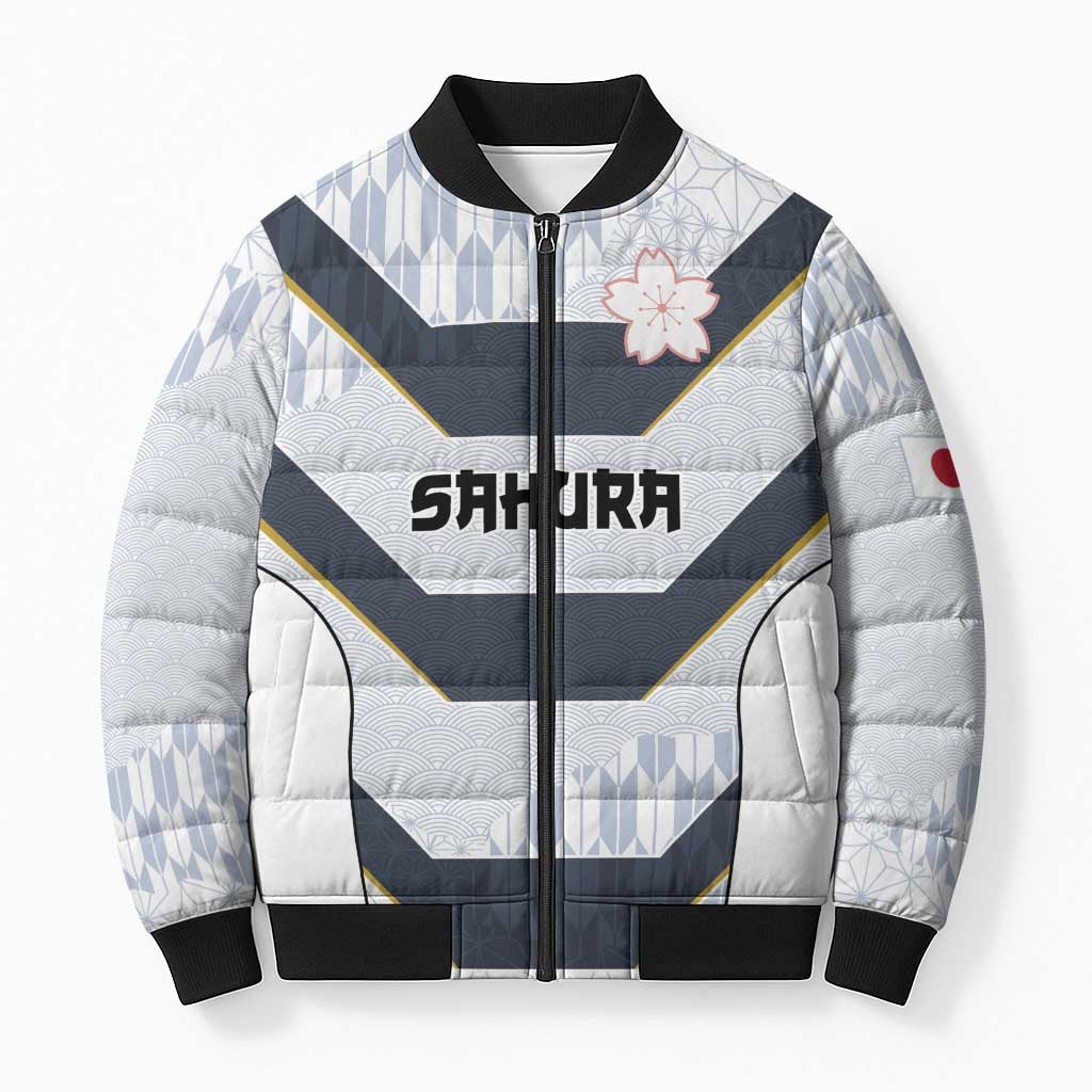 Japan Pacific Rugby 2022-23 Custom Bomber Puffer Jacket Black Sakura Japanese Wave Pattern - Polynesian Pride