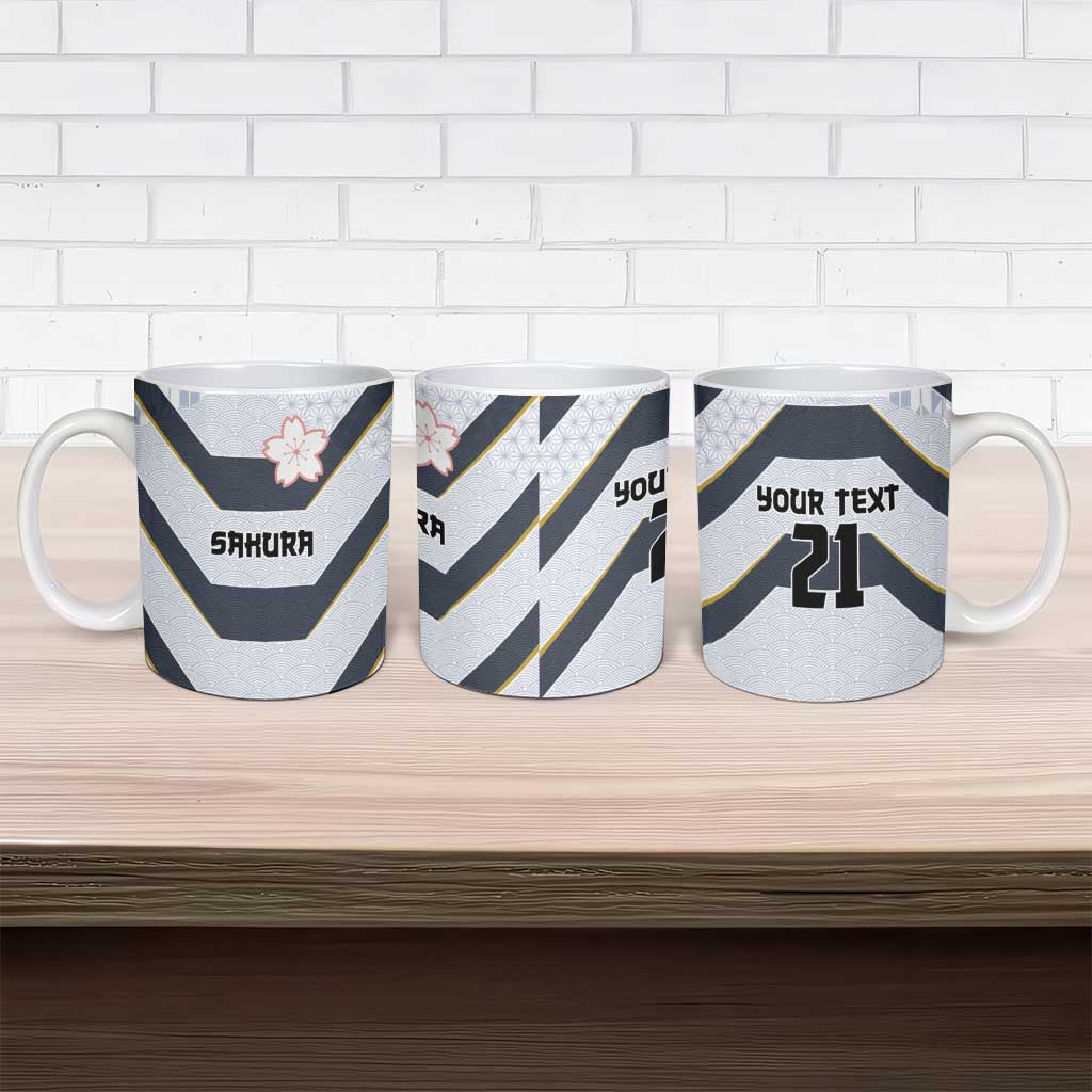 Japan Pacific Rugby 2022-23 Custom Ceramic Mug Black Sakura Japanese Wave Pattern - Polynesian Pride