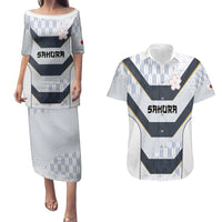 Japan Pacific Rugby 2022-23 Custom Couples Matching Puletasi and Hawaiian Shirt Black Sakura Japanese Wave Pattern