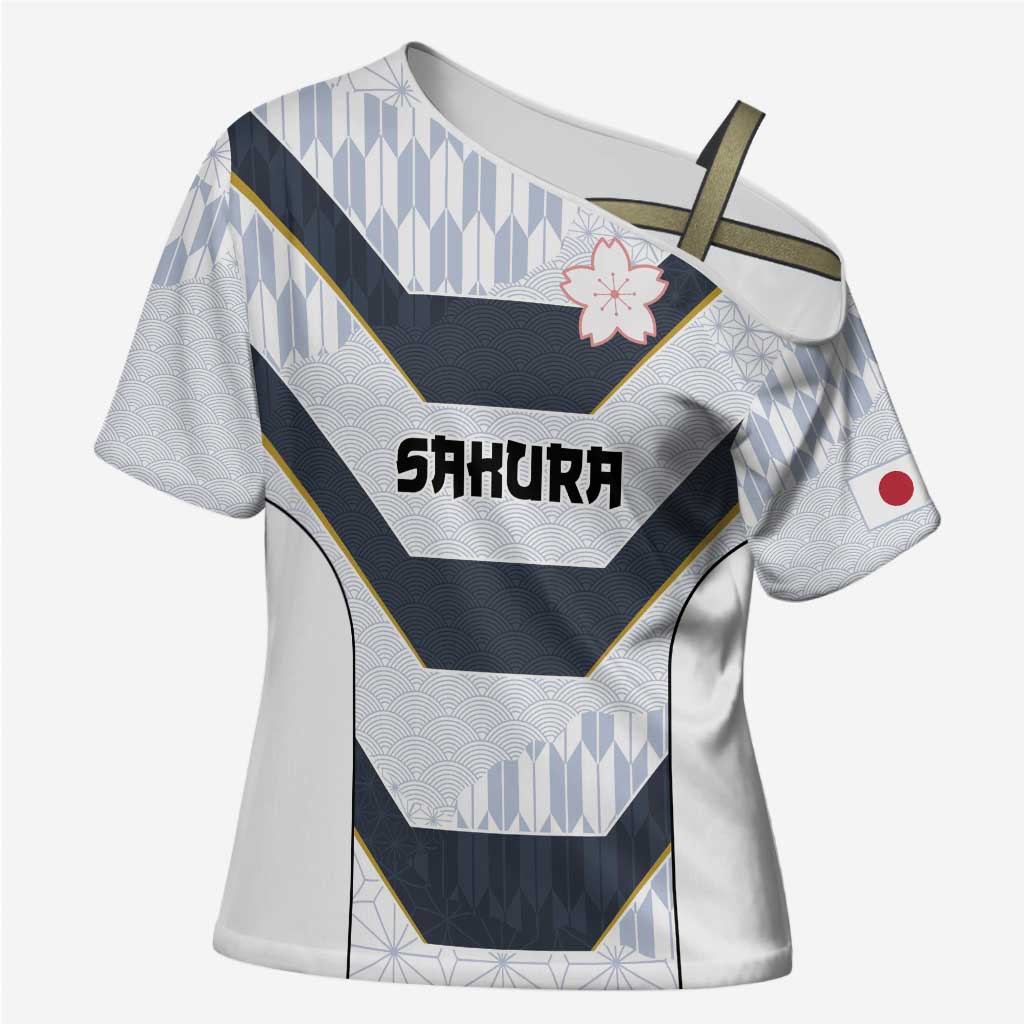 Japan Pacific Rugby 2022-23 Custom Cross Shoulder Shirt Black Sakura Japanese Wave Pattern - Polynesian Pride