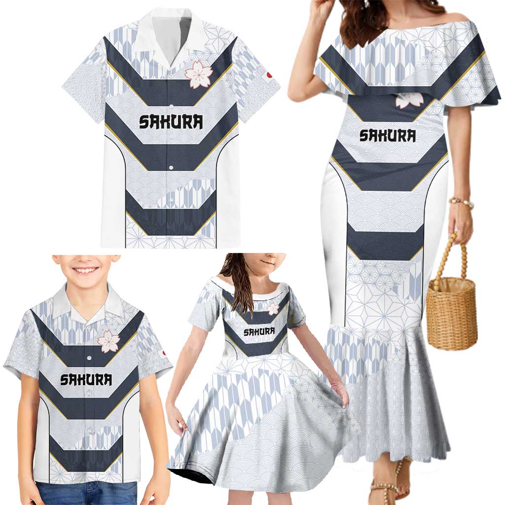 Japan Pacific Rugby 2022-23 Custom Family Matching Mermaid Dress and Hawaiian Shirt Black Sakura Japanese Wave Pattern