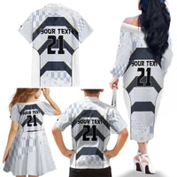 Japan Pacific Rugby 2022-23 Custom Family Matching Off The Shoulder Long Sleeve Dress and Hawaiian Shirt Black Sakura Japanese Wave Pattern