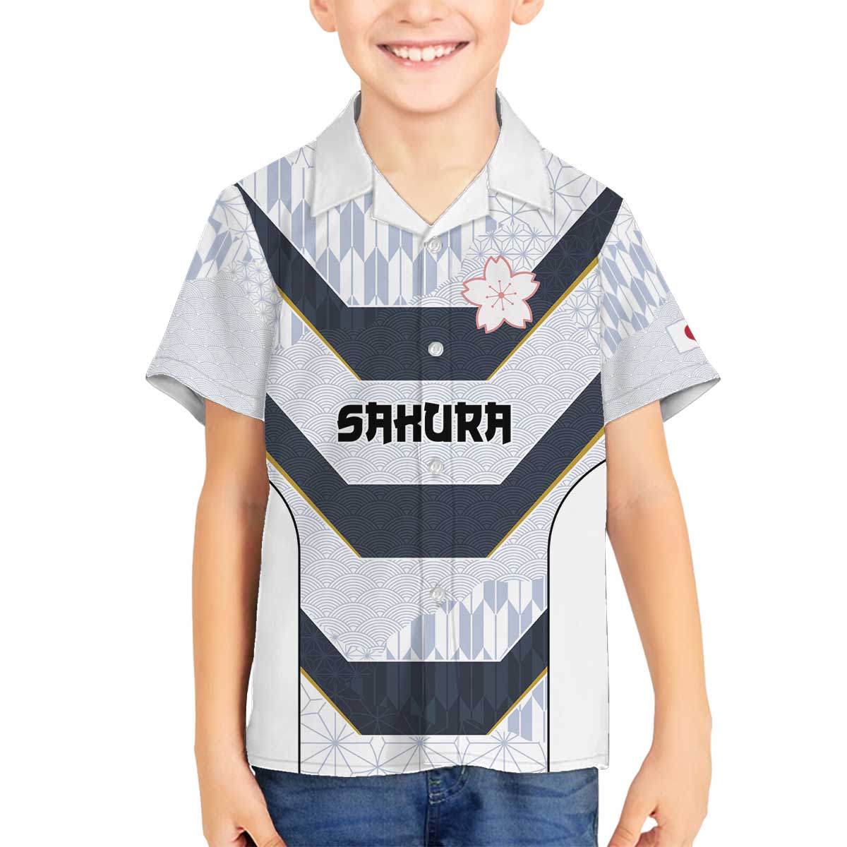 Japan Pacific Rugby 2022-23 Custom Family Matching Off The Shoulder Long Sleeve Dress and Hawaiian Shirt Black Sakura Japanese Wave Pattern