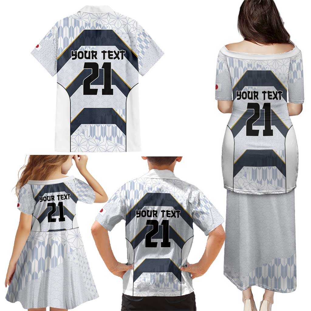 Japan Pacific Rugby 2022-23 Custom Family Matching Puletasi and Hawaiian Shirt Black Sakura Japanese Wave Pattern