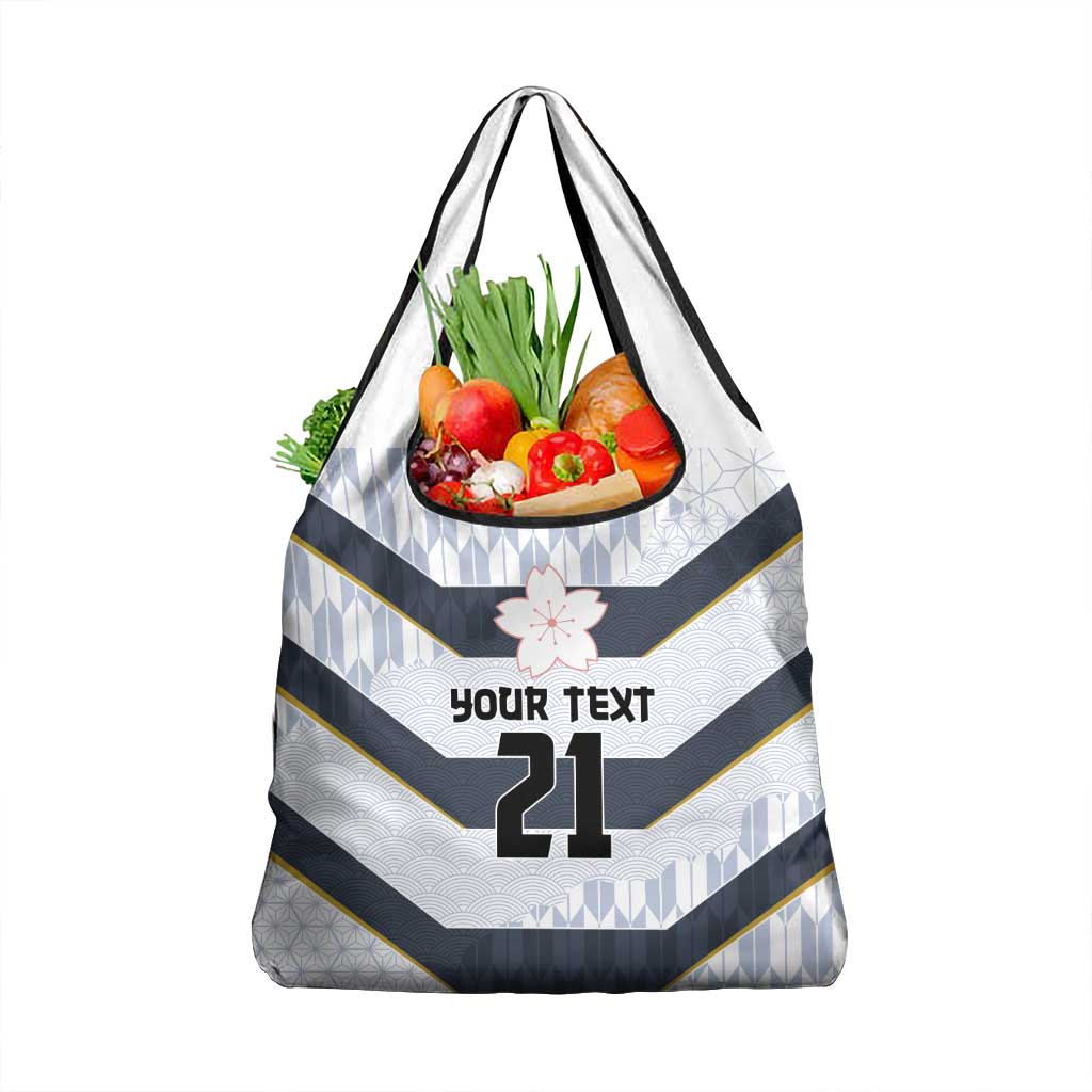 Japan Pacific Rugby 2022-23 Custom Grocery Bag Black Sakura Japanese Wave Pattern