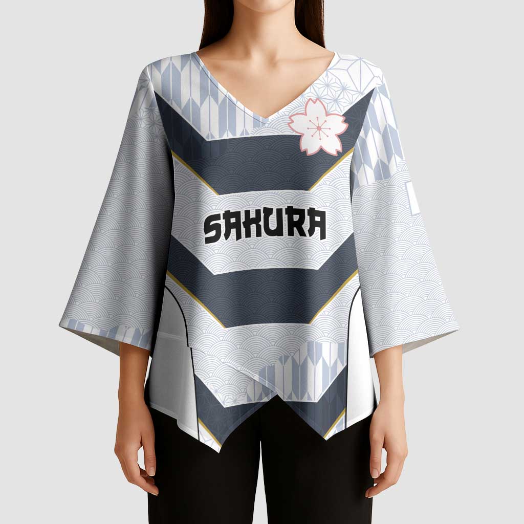 Japan Pacific Rugby 2022-23 Custom Kimono Sleeve Blouse Black Sakura Japanese Wave Pattern - Polynesian Pride
