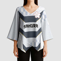Japan Pacific Rugby 2022-23 Custom Kimono Sleeve Blouse Black Sakura Japanese Wave Pattern - Polynesian Pride