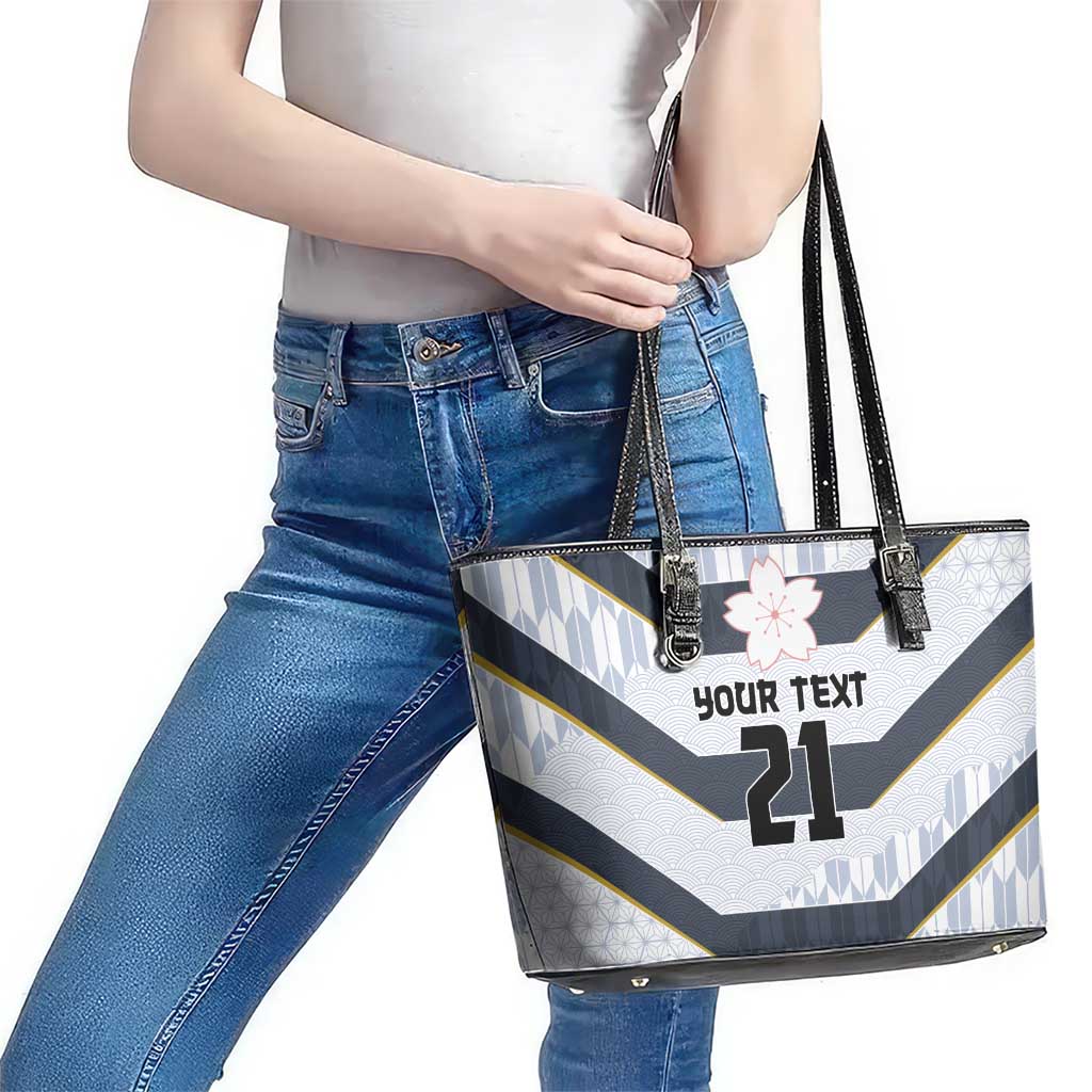 Japan Pacific Rugby 2022-23 Custom Leather Tote Bag Black Sakura Japanese Wave Pattern