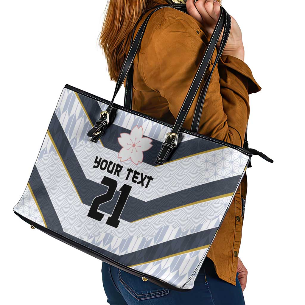 Japan Pacific Rugby 2022-23 Custom Leather Tote Bag Black Sakura Japanese Wave Pattern